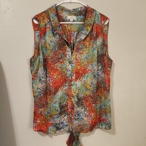 Tahari Multicolor Sleeveless Button Down Shirt